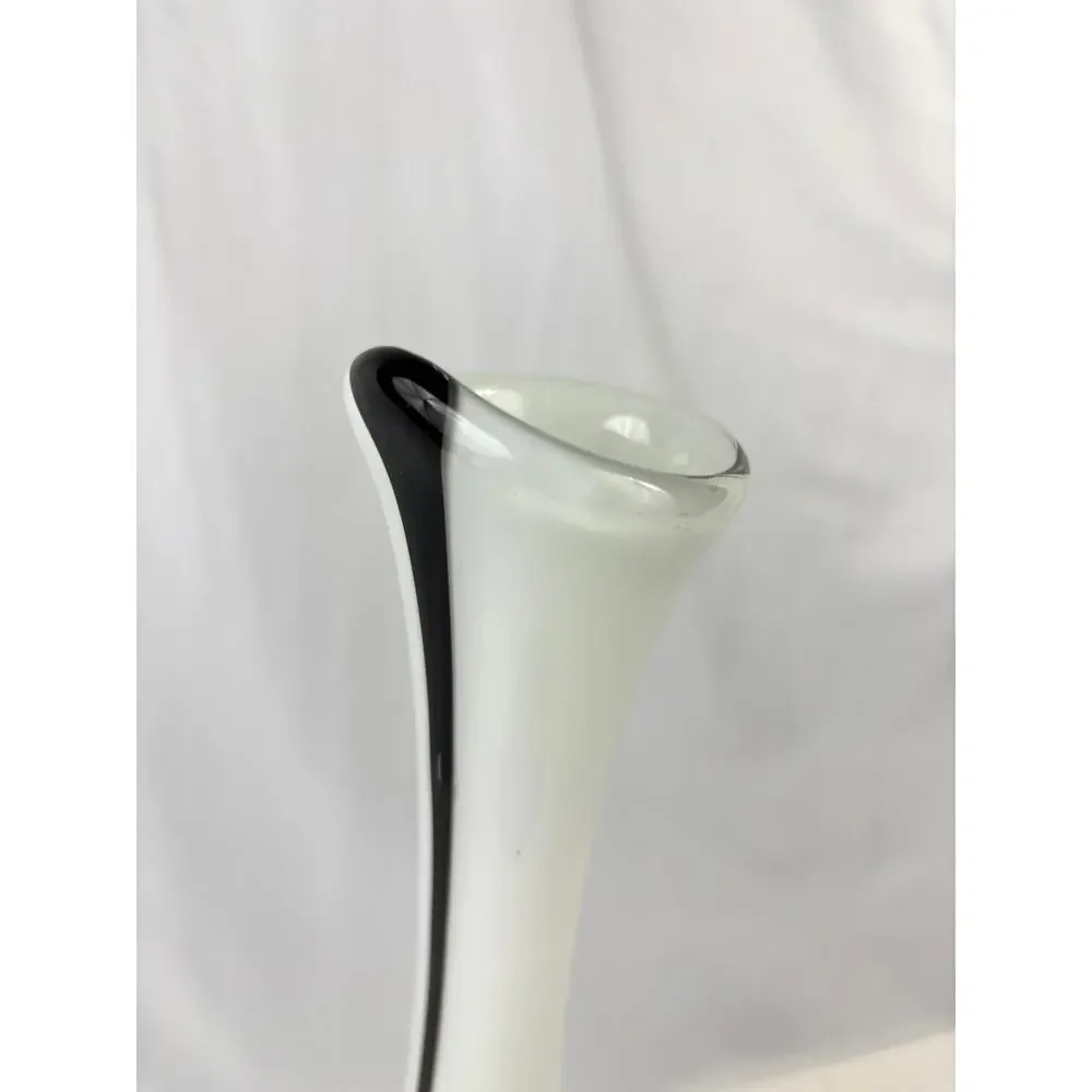 Vintage Mid-Century Modern‎ Hand Blown Glass Vase Black & White 17.5
